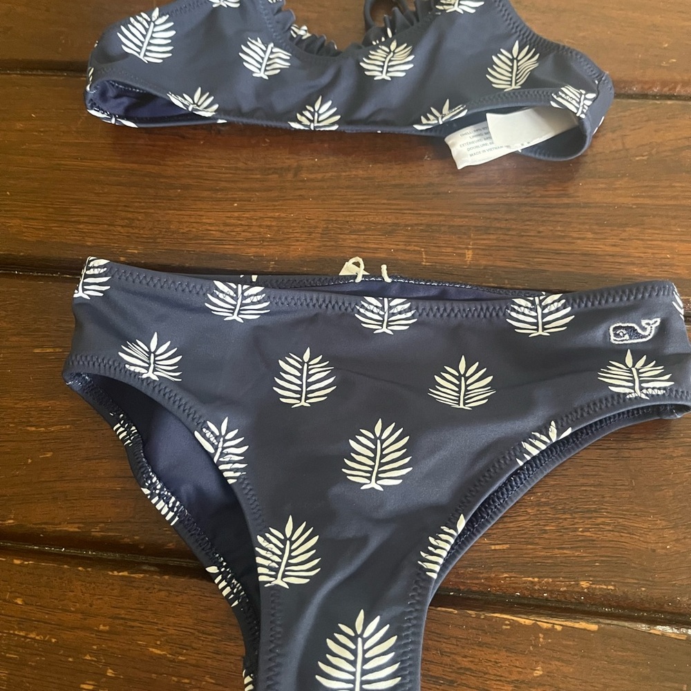 Kids Navy Leaf Print Swim Set